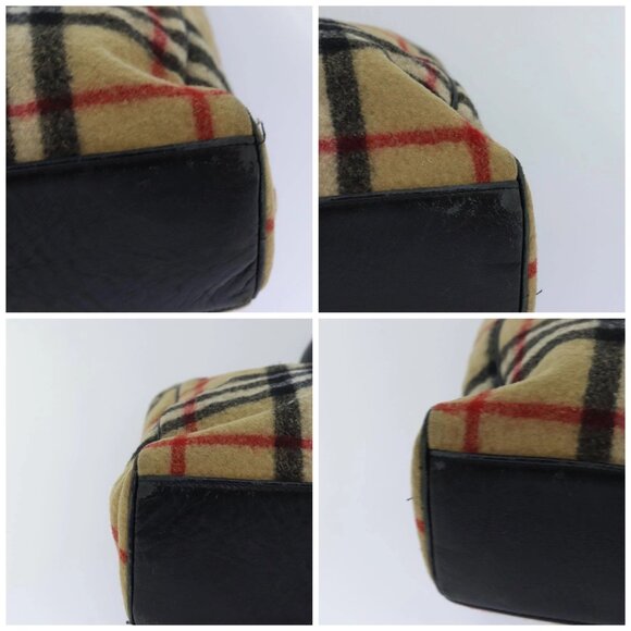 BURBERRY Nova Check Blue Label Shoulder Bag Wool Beige Silver Auth - Picture 16 of 16